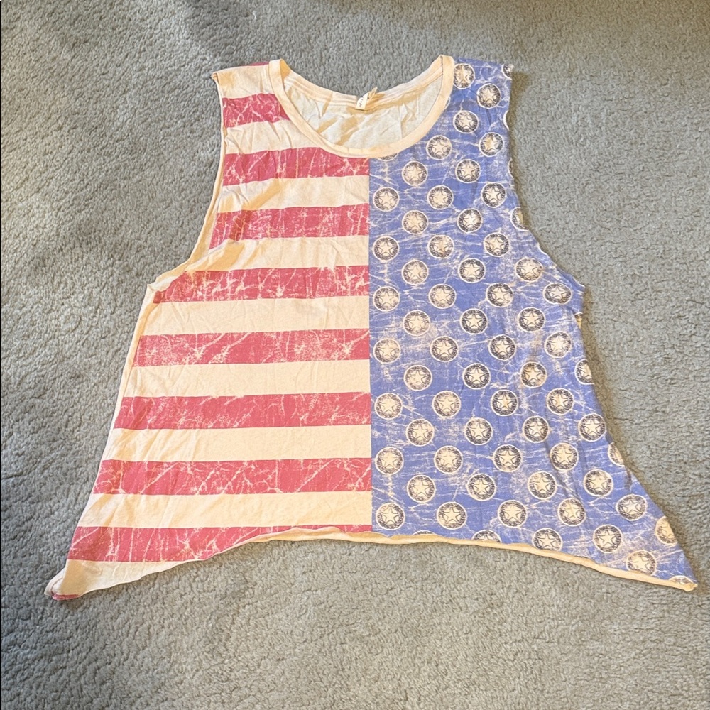 Spell Sleeveless American Flag Print Tank Top - Red & Blue Sz L